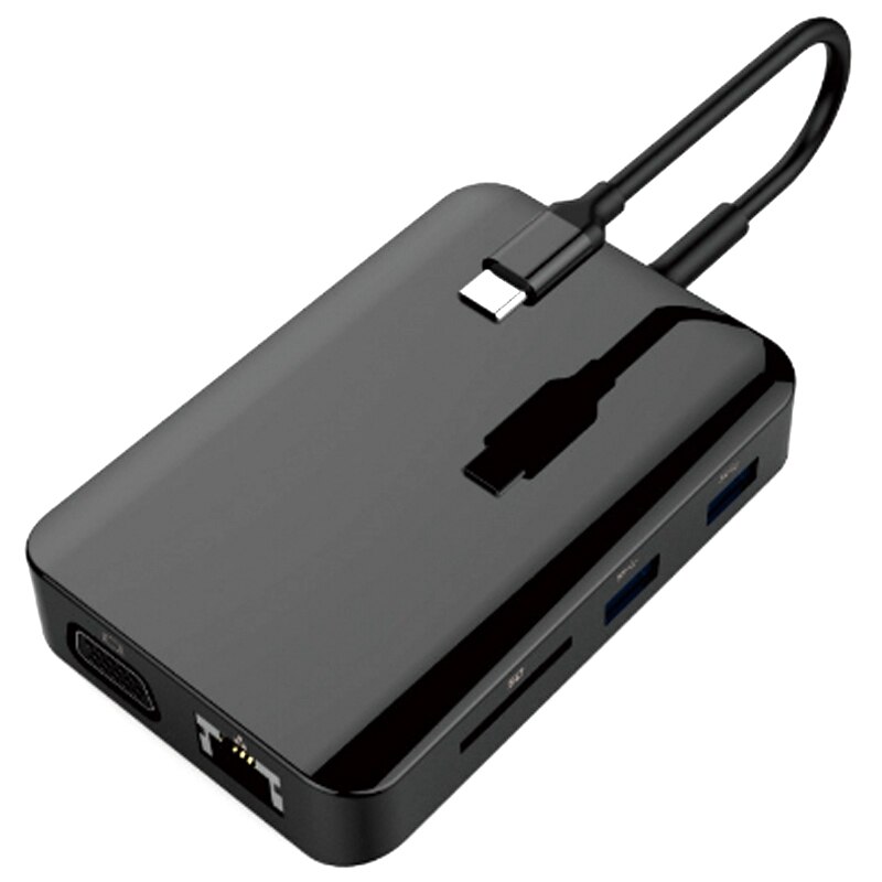 USB Hub 9 in 1 Multi-Port USB C Dual RJ45 HDMI Adapter 3.5 o VGA PD Charging Dock Stations for PC: Default Title