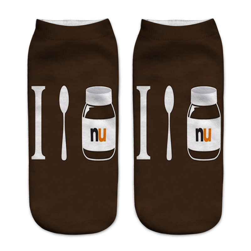 Nutella Pizza Buger Print Casual Stijl Print Type 3D Sokken Mannen Vrouwen Sokken Vrouwelijke Korte Sok