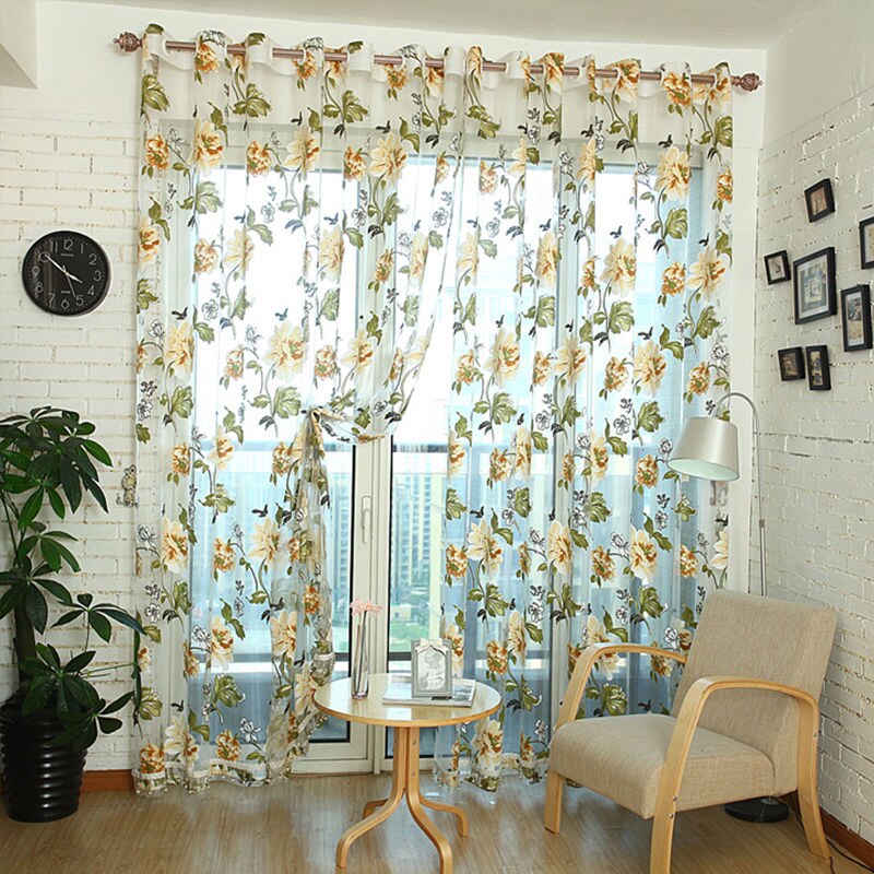 Mengxiang bloemenstof transparante tule gordijnen voor woonkamer kinderen slaapkamer keuken deur gordijnen voor raam zwarte cortinas