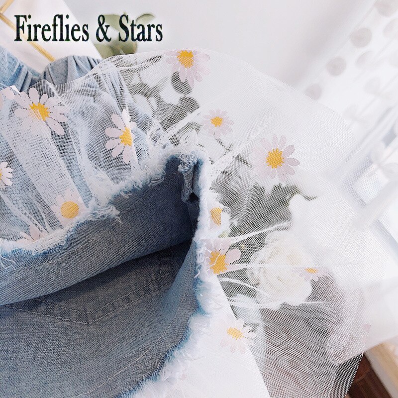 Pantalones cortos de verano para niñas, mini vaqueros para bebés, pantalones cortos de tela vaquera para niños, ropa de calle, bordado floral de malla, 1 a 8 años