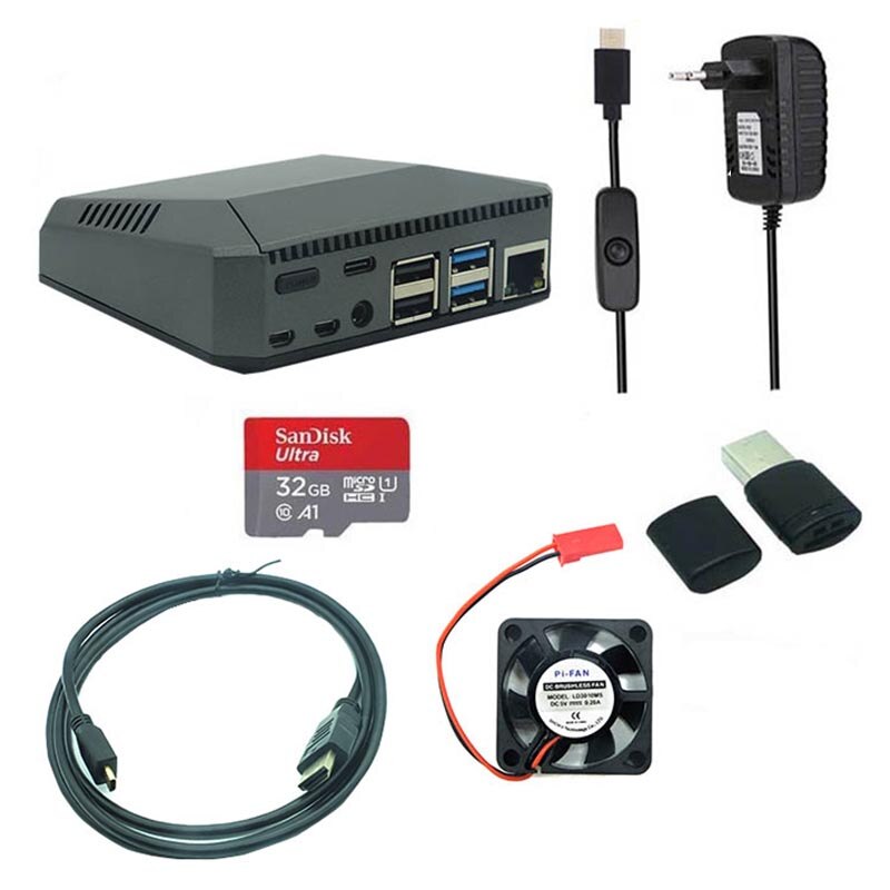 Raspberry Pi 4 Model B Case Aluminum Metal ABS Box Shell with Power Switch + Cooling Fan + Heat Sinks+Power for Raspberry Pi 4: Green