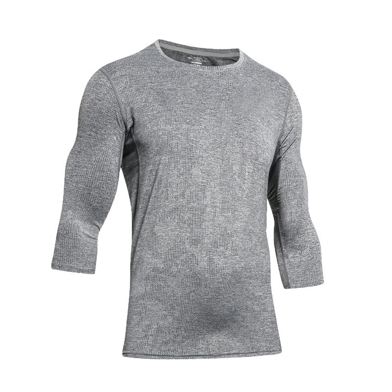 Pustende jacquard løpeskjorter herre langermet mesh rashguard fitness sportsklær raskt tørr hjemmetrening gym t-skjorte topper: Grå / Asiatisk størrelse xxl
