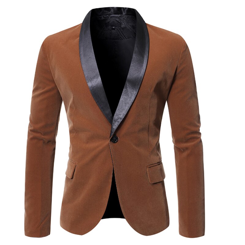 Winter Corduroy Suit Blazer Men England Style Lapel Slim One Button Jacket High Grade Solid Color Business Casual Coats: Coffee Blazer / L