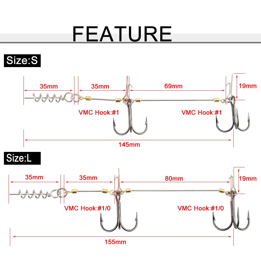 Spinpoler String Vishaak Prikkeldraad Triple Haken Vmc Treble Vishaak Screwball Jig Rig Helpen Haak Met Schroef Pin