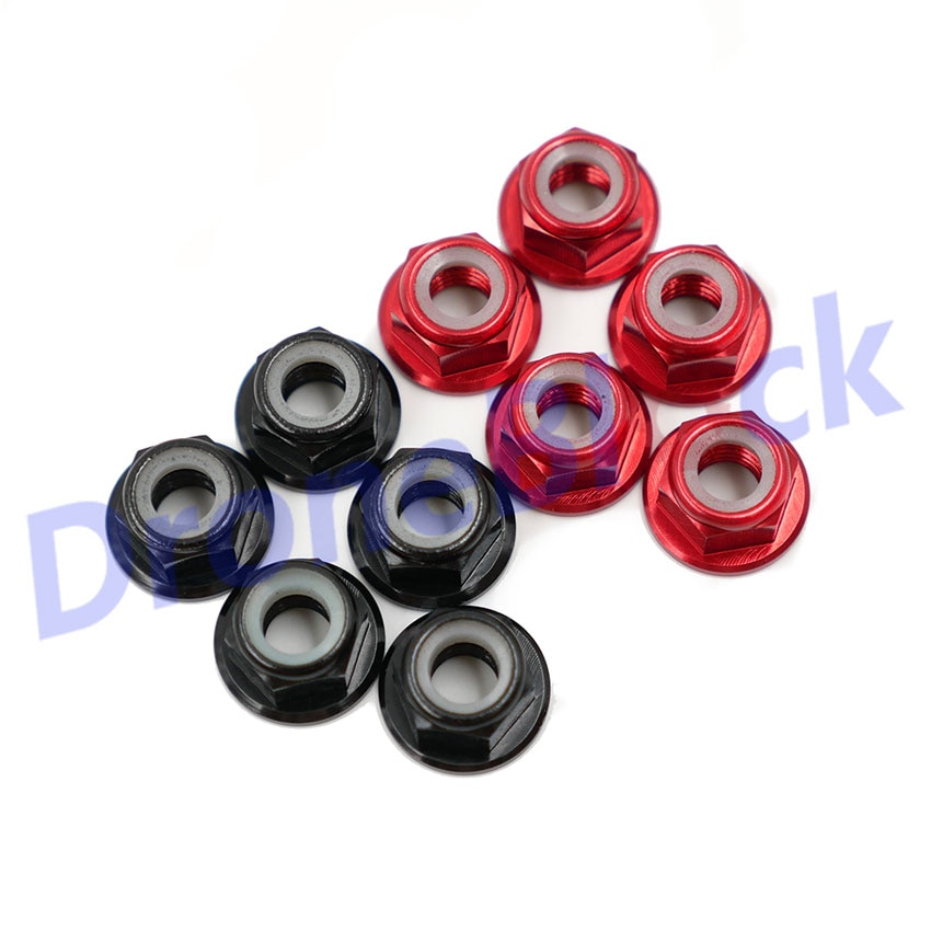 10 stk  m5 aluminiumsflens nylonmutter lavprofil cw ccw anti-løs innsatslås til 2204 2205 2206 børsteløs motor rc qav 250 210