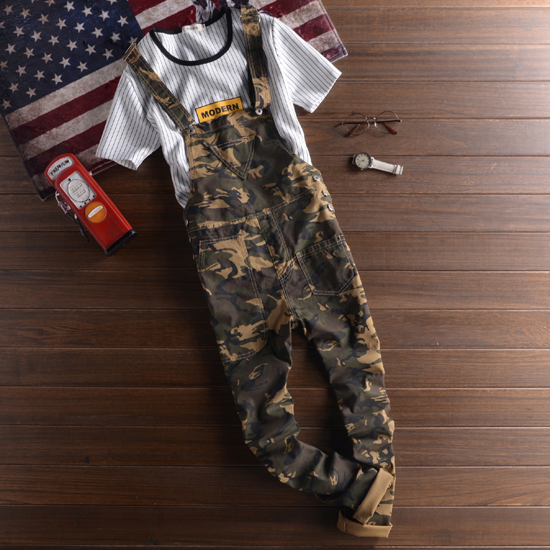 Heren overall broek lichtgewicht casual losse pasvorm walkshort jumpsuit knoop denim rompers camouflage overalls jeans