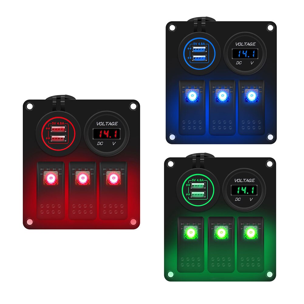 Rocker Switch Panel Digital Voltmeter Dual USB Port 12V Outlet Combination Waterproof Car Marine Ship LED Rocker Switch Panel