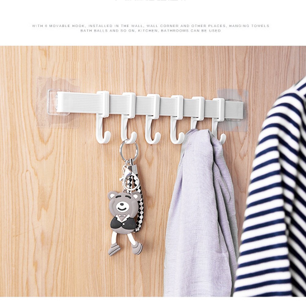 6 trous mural crochets auto-adhésif maison cuisine mur porte manteaux vêtements serviette chapeau rangée crochets cintre maison organisateur: WHITE