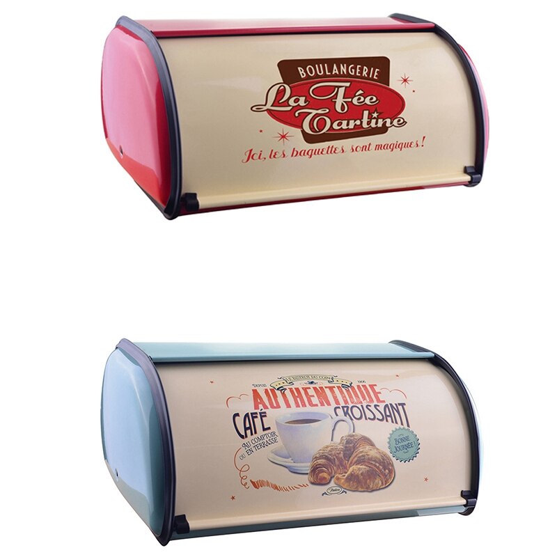 Franse Vintage Brood Opbergdoos Bin Rollup Top Lichtgrijs Kleine Gepoedercoat Brood Ijzer Snack Dozen Voor Keuken Thuis decor
