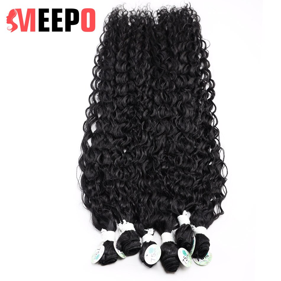 Water Wave Curly Hair Bundles Synthetic Hair Weave 9 Bundles/Pack Color 1# Black High Temperature Heat Resistant Fiber 28inches