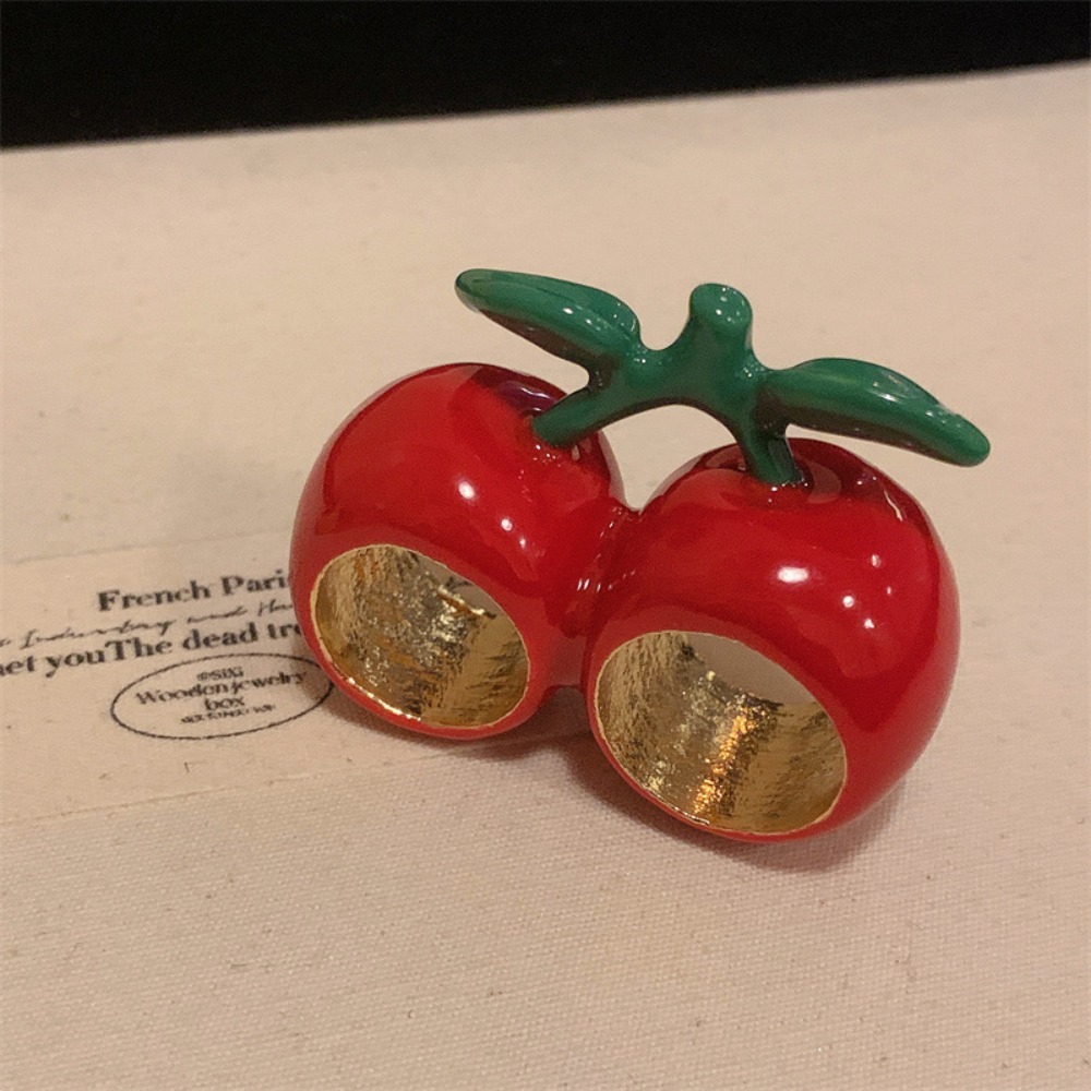 Unique Strawberry Drip Oil Ring Lemon Dripping Oil Painting Ring Korean Style Cherry Fruit Enamel Ring: WHITE