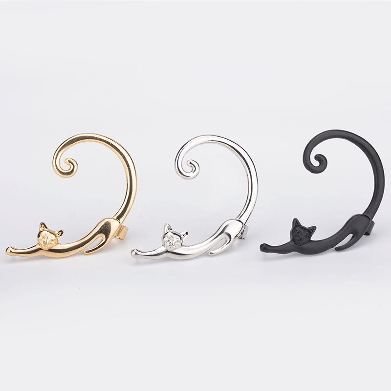 Boucles d'oreilles en forme de chat mignon pour femmes, Clip d'oreille, Boucle d'oreille