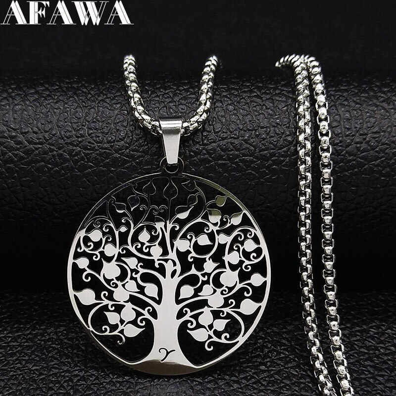 Di modo Albero della Vita Collana In Acciaio Inox per Le Donne di Colore Argento Collane Gioielli acero inoxidable joyeria mujer N11S01