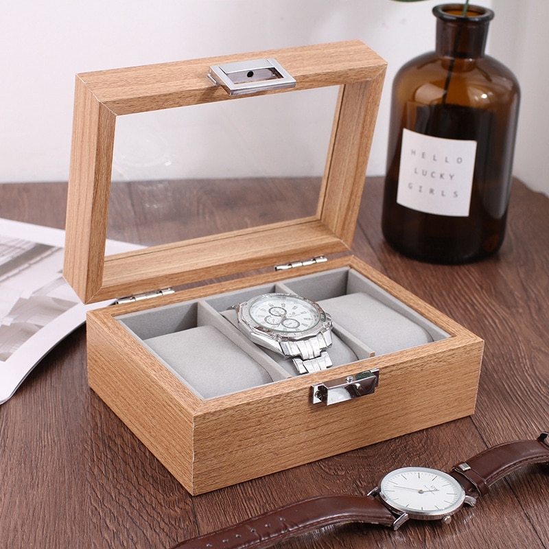 Træ ur box organizer opbevaring til ure ure vitrineholder opbevaring smykkeskrin bedst