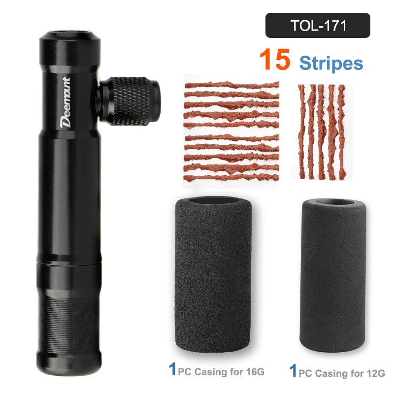 Deemount cykel tubeless däck brådskande reparationsverktyg med / 15 ränder passar gängad  co2 patron blåsa upp presta schrader: Tol -171