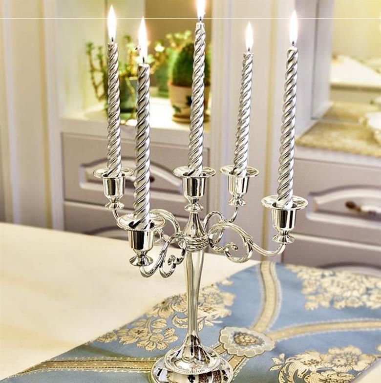 Metal Silver/Gold Plated Candle Holders 7-Arms Stand Zinc Alloy Pillar For Wedding Portavelas Candelabra: Navy Blue