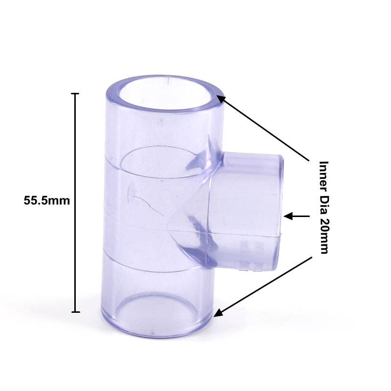 5pcs PVC Transparent Tee Connector Inner Dia 20/25/32mm Blue PVC Joints for Garden Water Pipe UPVC Fittings