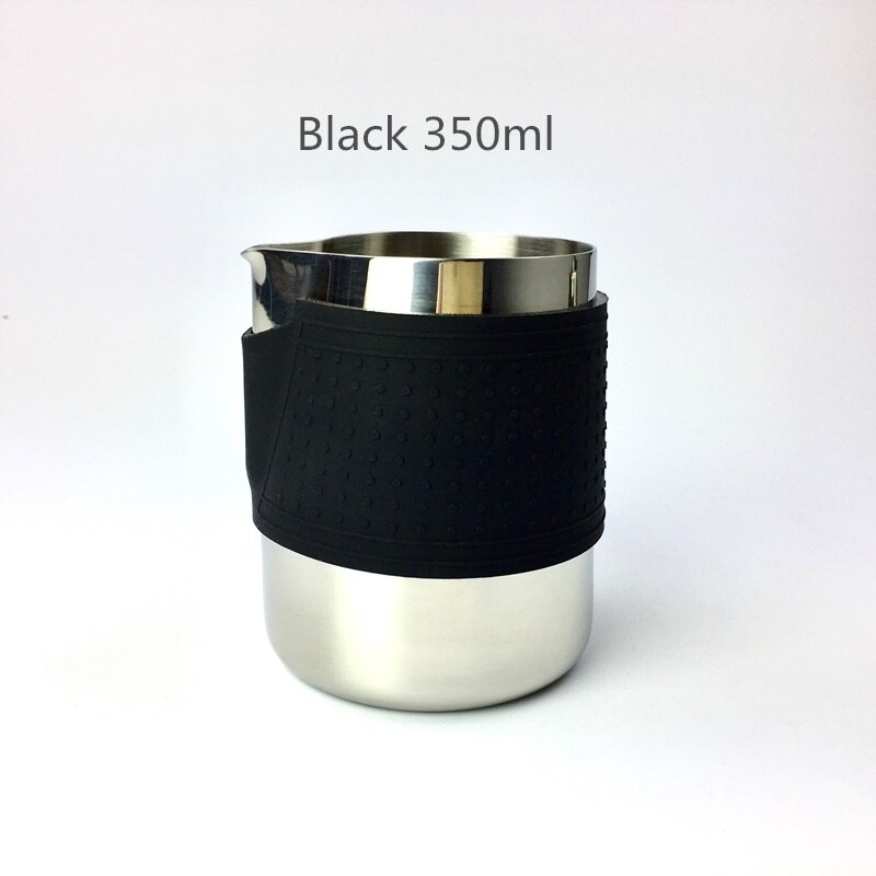 Rostfritt stål mjölkskummande kanna mjölkkanna espresso kaffekanna barista hantverk kaffe latte mjölkkanna skumkanna kanna: Silikon svart 350ml