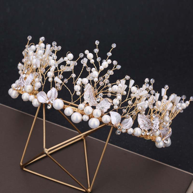 FORSEVEN Handgemachte Blume Stirnband Crown Tiaras Lange Anhänger Ohrringe Braut Hochzeit Schmuck-Set Frauen Schmuck Zubehör JL