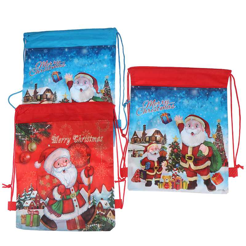 3Styles Santa Claus Drawstring Big Backpack Kids Year Banquet Stockings Holders Bag Christmas Candy Bag