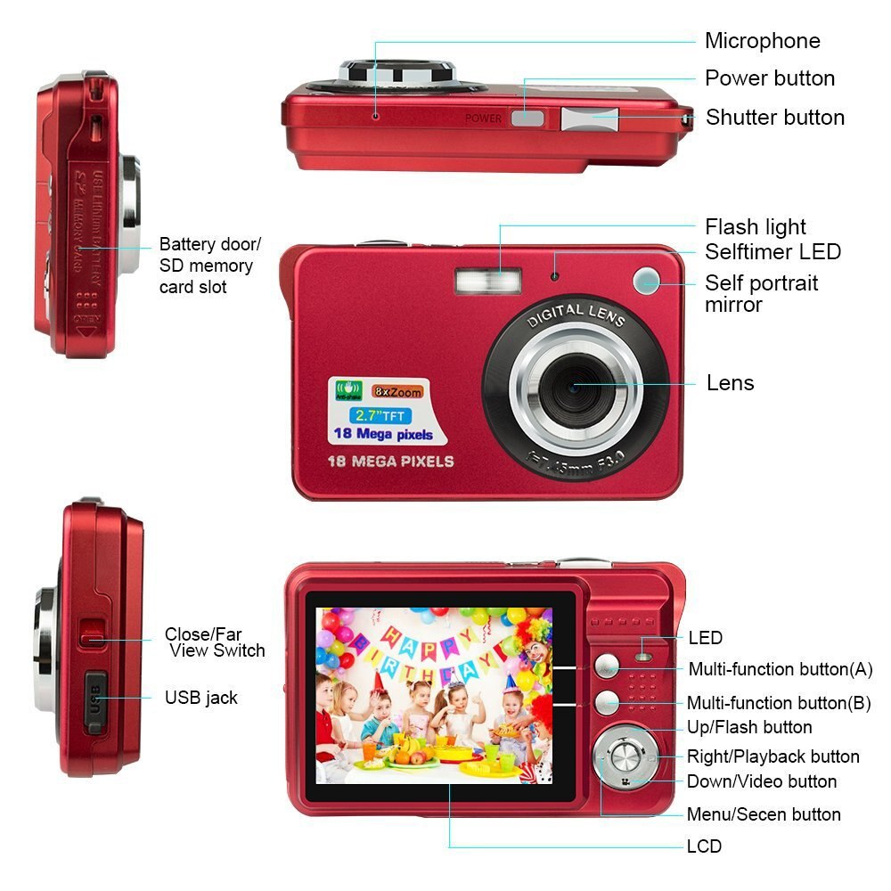 Children Digital Camera Face Recognition 8x Digital Zoom 2.7inch LCD Full HD Video Camcorder DV Anti-Shake Photo For Kids