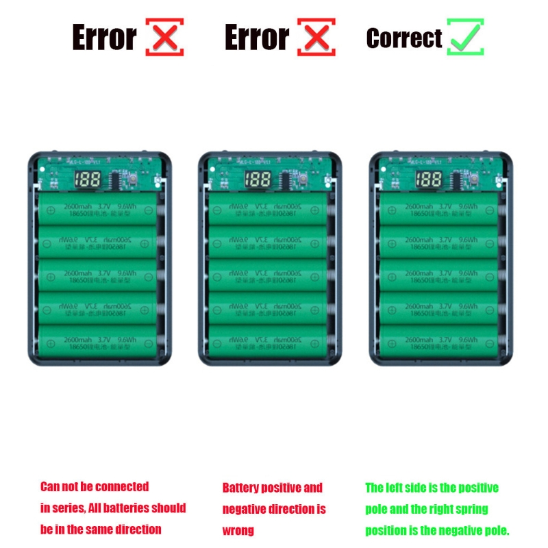 Multifunctional Power Bank Shell Charger Box with 2 USB Output Ports 5 Slot Batteries Container DIY Case