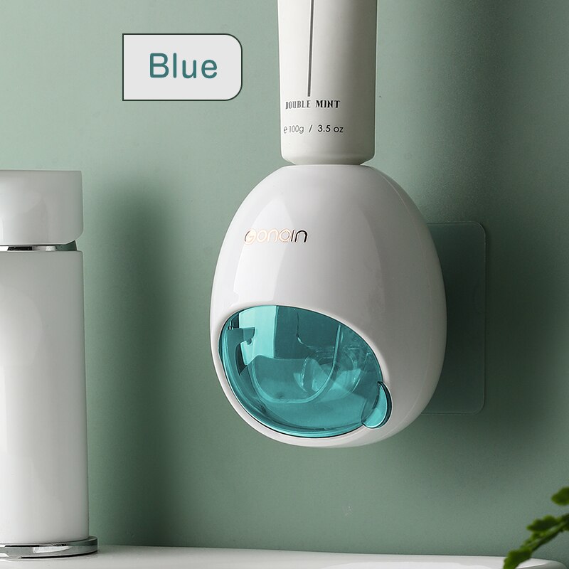 Wall Mounted Toothpaste Dispenser Automatic Tube Press Squeezer Toothpaste with Dust Cover Dispensador Pasta Dientes: Blue