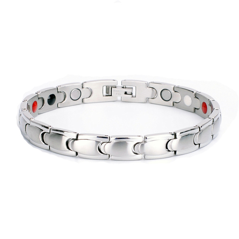 Nhgbft Klassieke Zwarte Kleur Magnetische Armbanden Voor Vrouwen Mannen Rvs Gezondheidszorg Armband: Silver