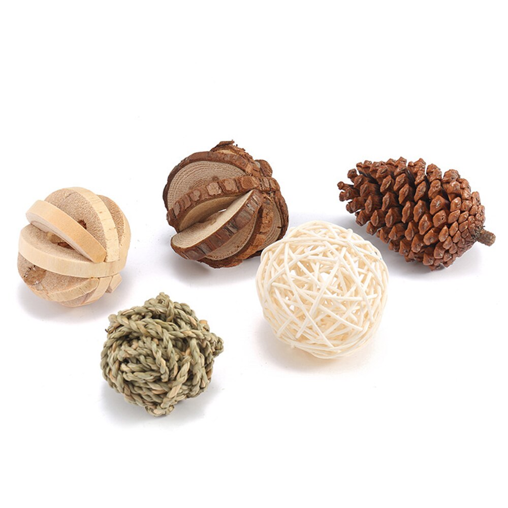 Cute Natural Wooden Rabbits Toys Pine Dumbells Unicycle Bell Roller Chew Toys For Guinea Pigs Rat Small Pet Molars Supplies