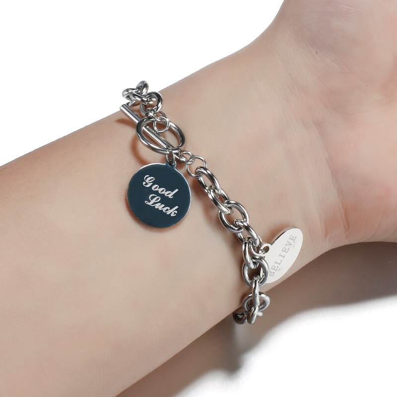Flashbuy-pulsera redonda de acero inoxidable, tendencia de pulsera con cadena, hebilla OT, clásica, de Metal, Punk, de aleación, Vintage