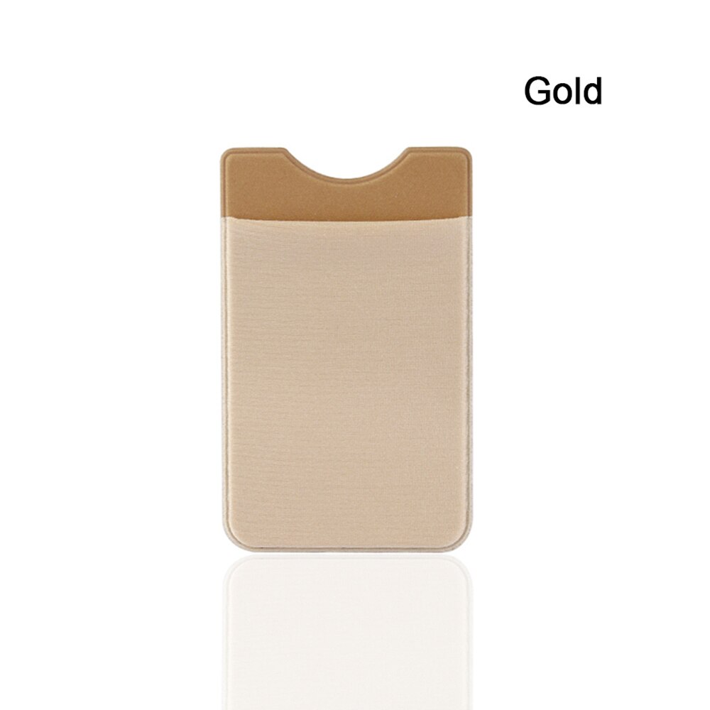 Universal auto-adhesivo elástico teléfono móvil cartera funda Stick On crédito ID tarjeta titular bolsillo autoadhesivo pegatina CardSleeve: gold