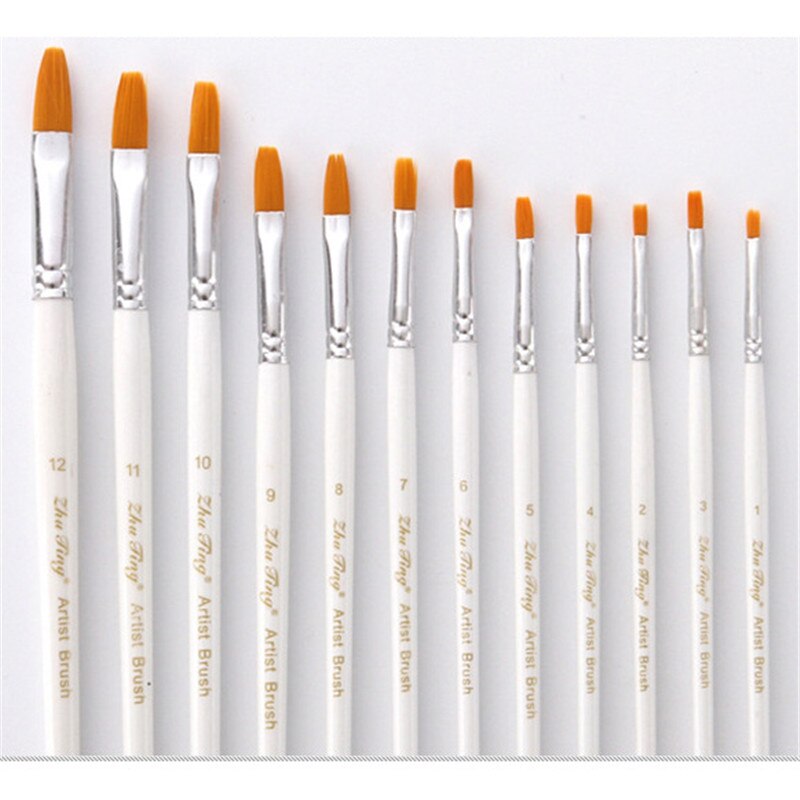 12 stk kunstner pensler sett gouache maling pensler forskjellig form rund spiss nylon hår male pensel sett