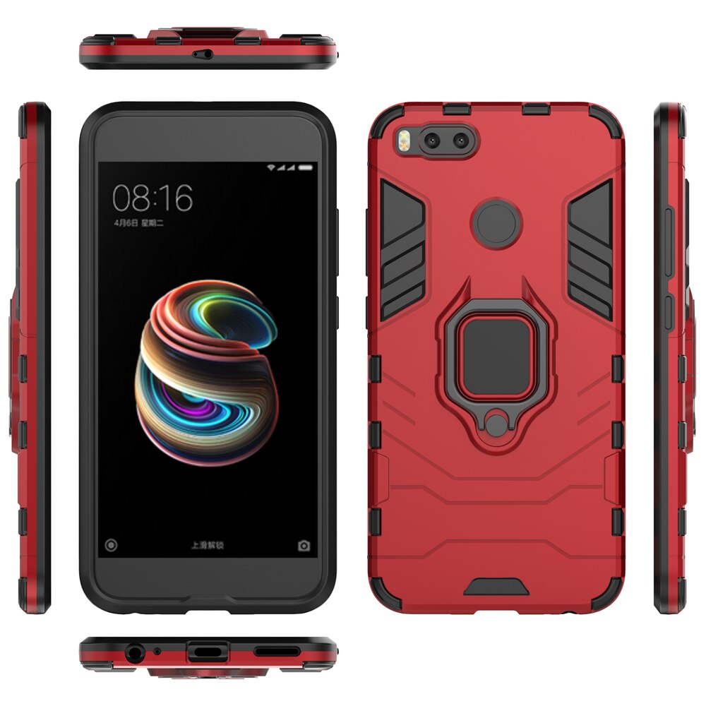 Capa traseira para xiaomi mi 5x a1, capa anti-choque com suporte de anel, amortecedor de silicone + pc: For Xiaomi Mi A1 / Red