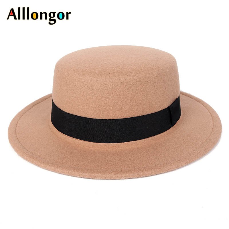 Outono 2020 inverno feminino chapeu lã fedora chapéu masculino borda larga jazz chapéu cinto bonés bowler chapéus de feltro cloche preto vermelho: color 7-khaki