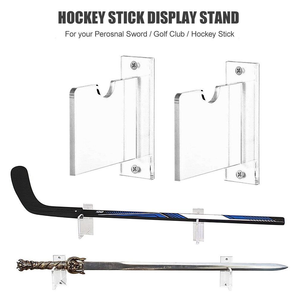 Hockey Stick Display Stand - Acrylic Wall Mount - Horizontal Hanger Holder - Clear Ice Hockey Stick Support