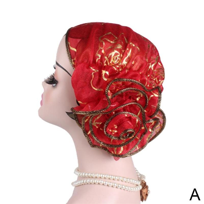 Chapeau turban à fleurs pour femme, chapeau décontracté d'été, turban musulman, turban indien, rétro, étiré, floral: Un