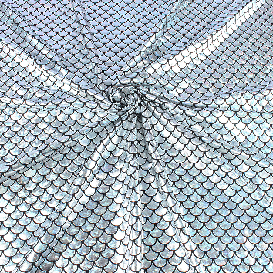 Bañador estampado de sirena de LICRA con holograma brillante, tela elástica de escamas de pescado, traje de baño de bailarina, 60 &quot;de ancho por yarda: Silver