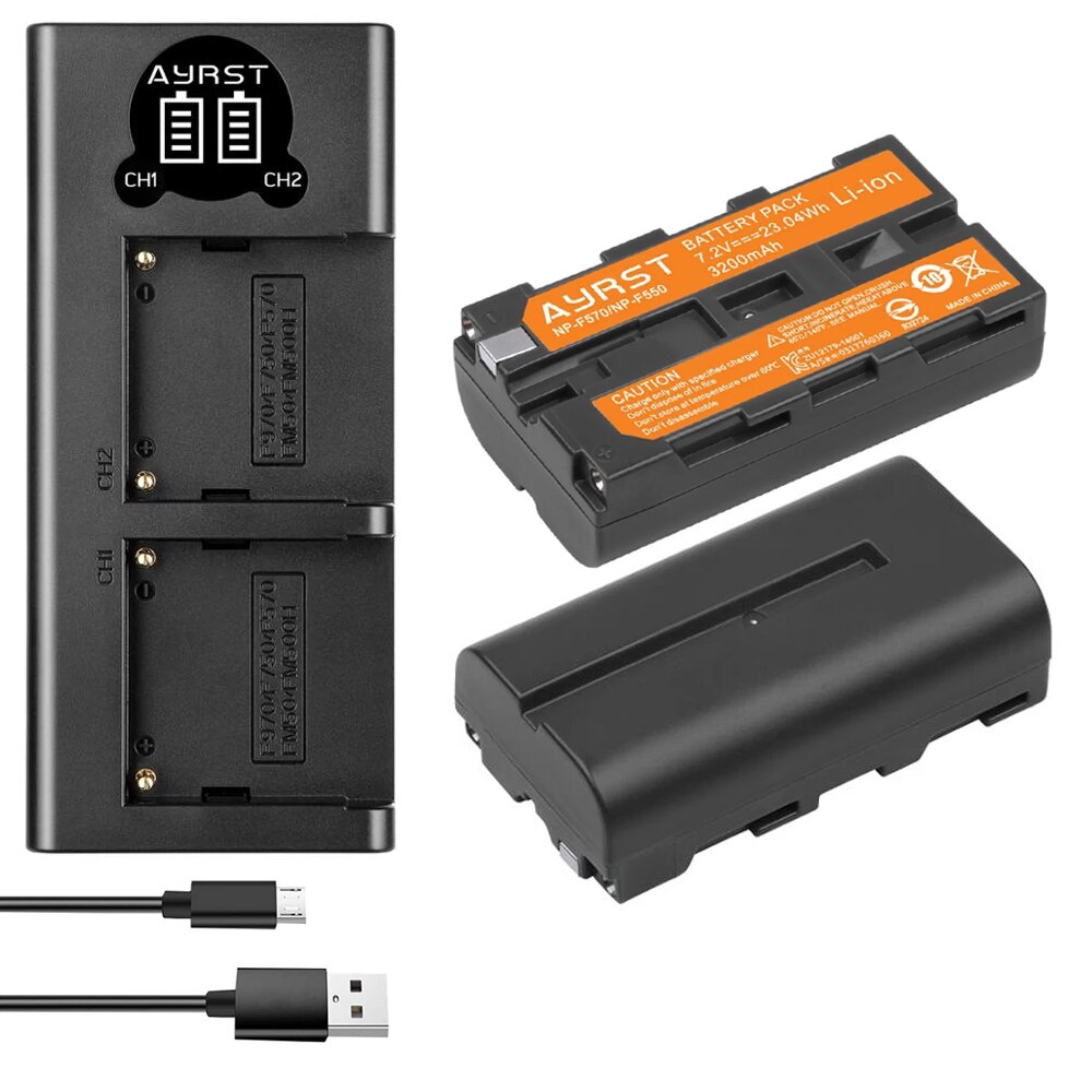 2PC 3200mAH NP-F550 NP-F570 NP F550 Camera Battery + Dual USB Charger for Sony NP-F330 NP-F530 NP-F570 NP-F730 NP-F750 CCD-RV100