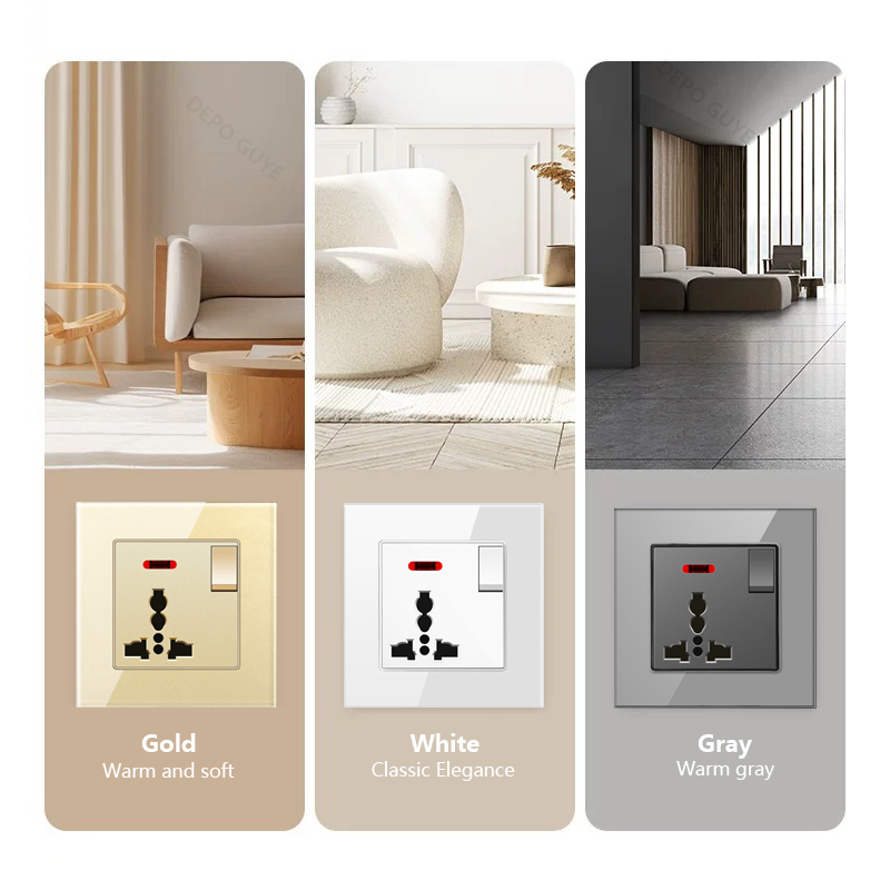 Universal Wall Socket 18W Type-C Fast Charging Plug Outlet,Glass Double 3-Pin Power Socket with DC 5V 3.1A Type-c USB Charger