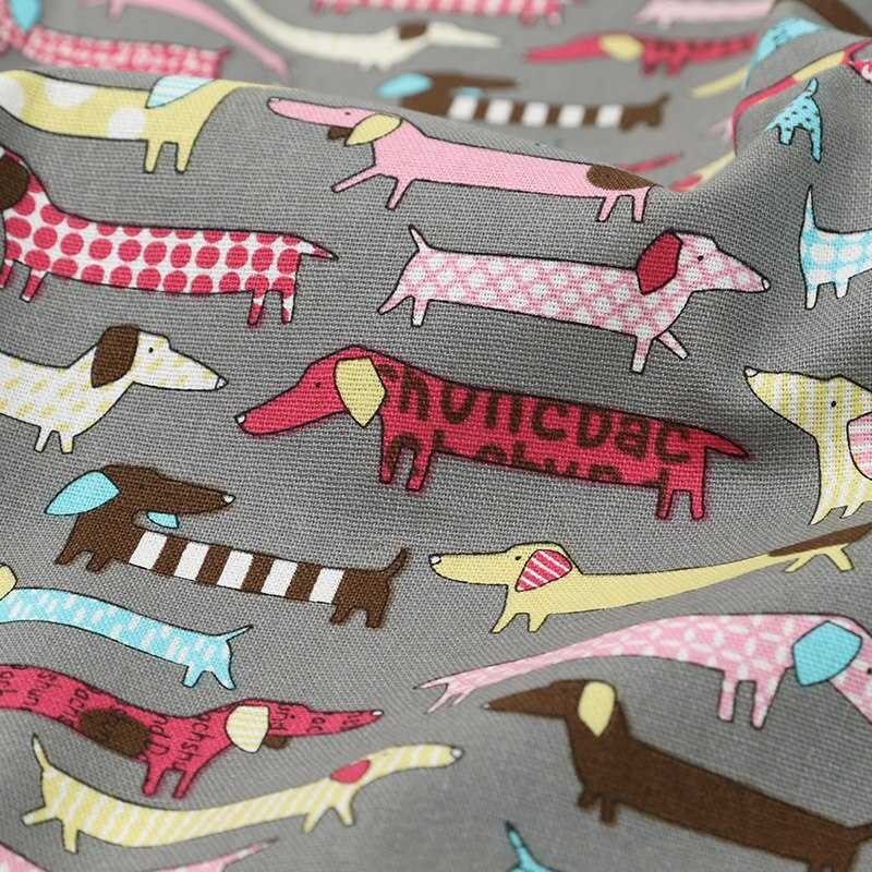 45Cm * 110Cm/Stuk, Cartoon Teckel Hond Katoen Hennep Afdrukken Doek, Kleding Verspreid, gordijn Marionet Stof, Diy Handgemaakte Materiaal