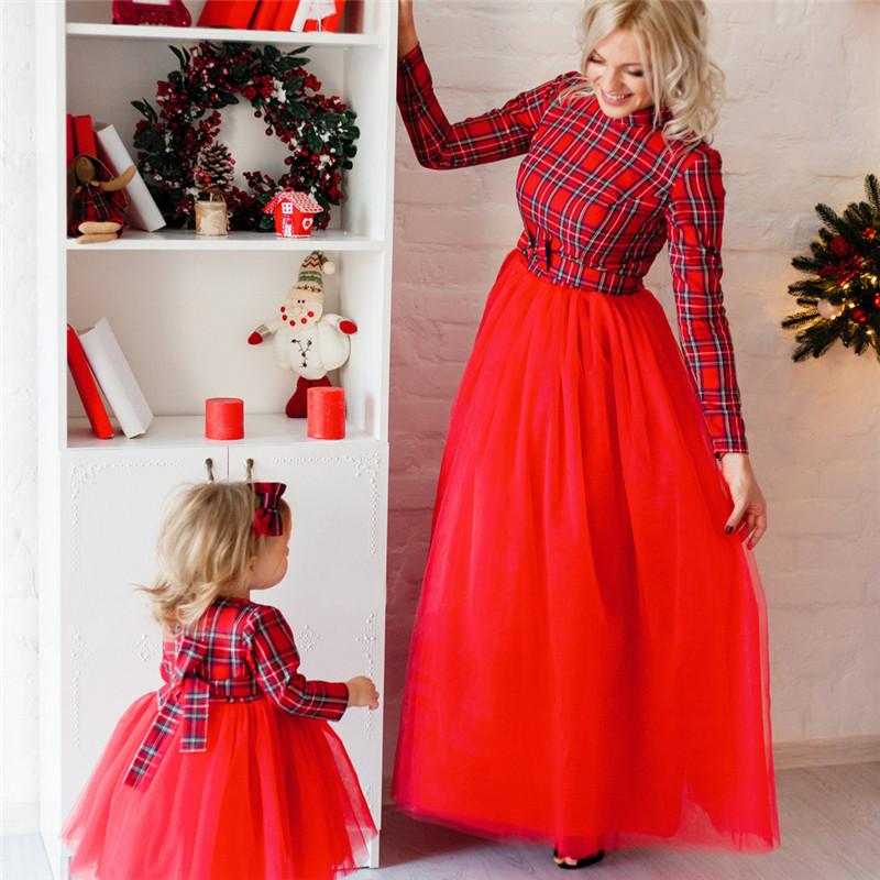 Family Matching Mother Daughter Dresses Christmas Mommy and Me Clothes Plaid Princess tutu Baby Girl Dress Long Sleeve Vestidos