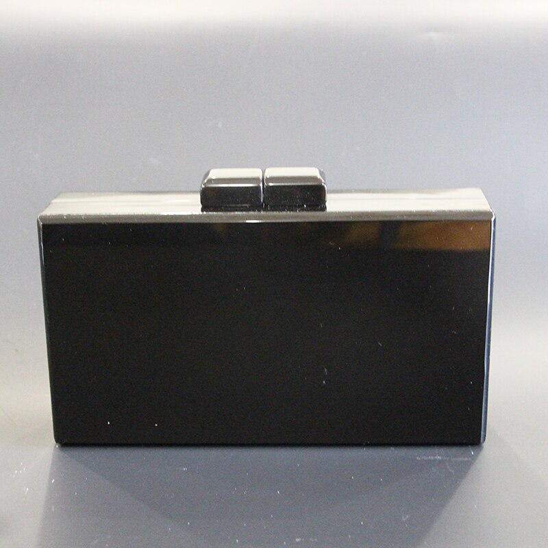 Lady Solid Black Acrylic Box Clutch Bag Women Evening Bag Wedding Party Prom Shoulder Handbag Hard case Metal Acrylic Clutches
