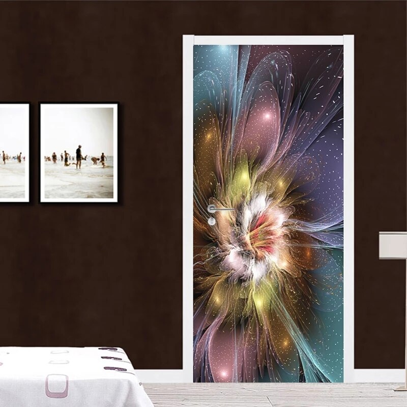 Moderne Abstracte Kunst Bloemen Behang 3D Deur Sticker Woonkamer Slaapkamer Creatieve Diy Thuis Stickers Pvc Waterdichte Deur Muurschilderingen
