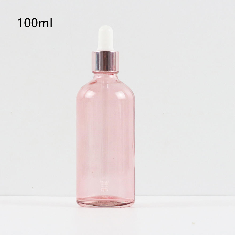 30-100ML Amber Glass Empty Bottle With Dropper Essential Oils Bottle Liquid Dropper Reagent Refillable Bottle Cosmetic Container: Pink-100ml