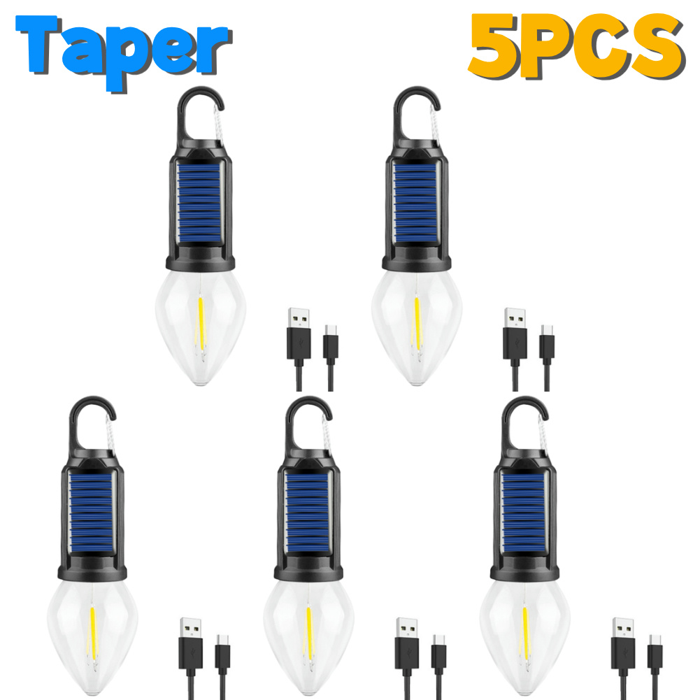 1-5pz Lanterna di illuminazione a portato solare con gancio Luce d'atmosfera per barbecue Ricarica USB Lampada portatile portatile impermeabile per barbecue da campeggio: giallo
