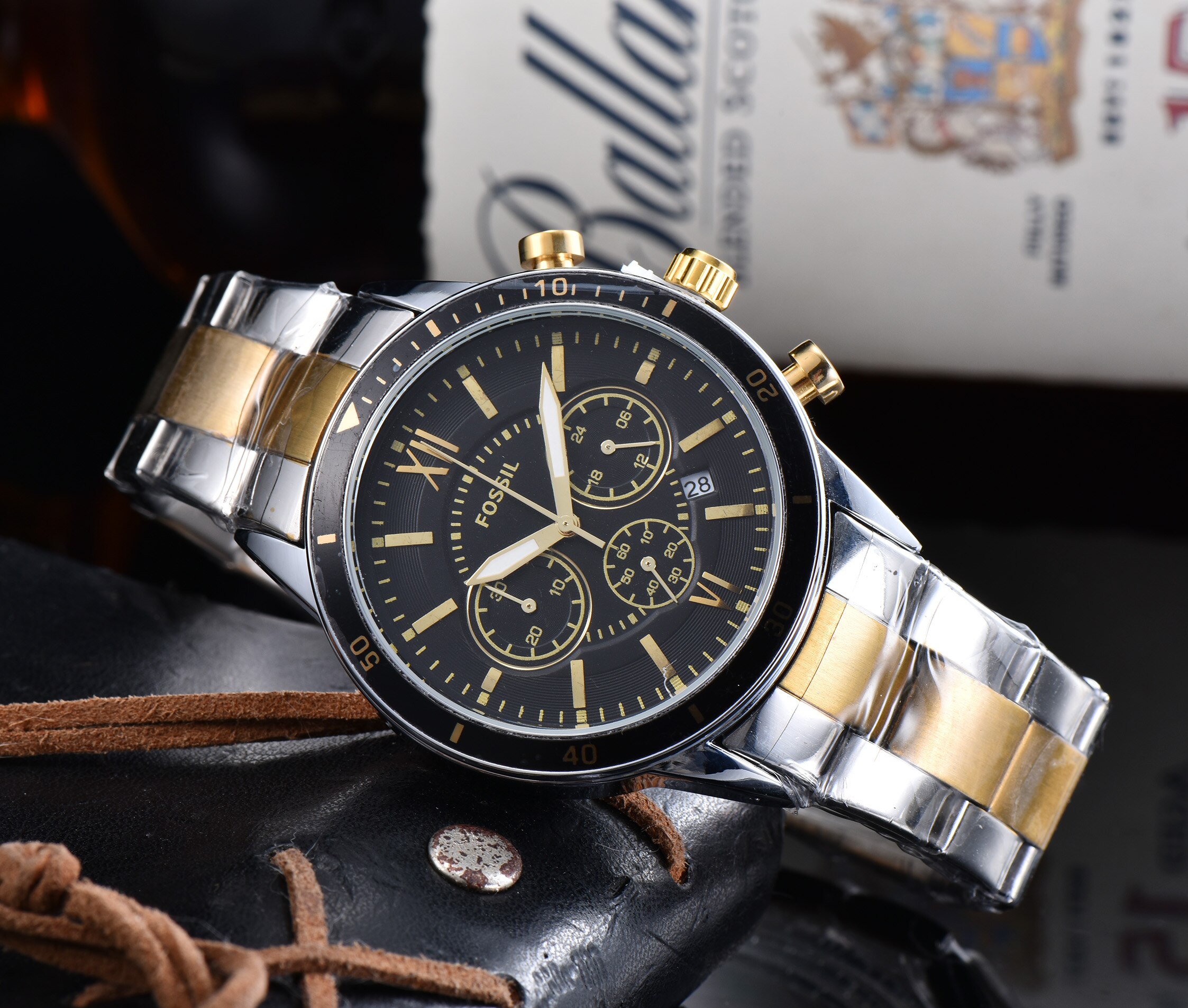 Fossil relógio masculino cronógrafo médio e preto aço inoxidável relógio masculino topo da marca de luxo: 10