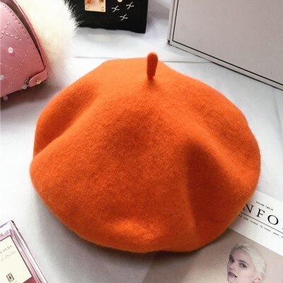 Wolmix franse baret effen dames dames meisjes hoed herfst winter warme muts mutsen: Oranje