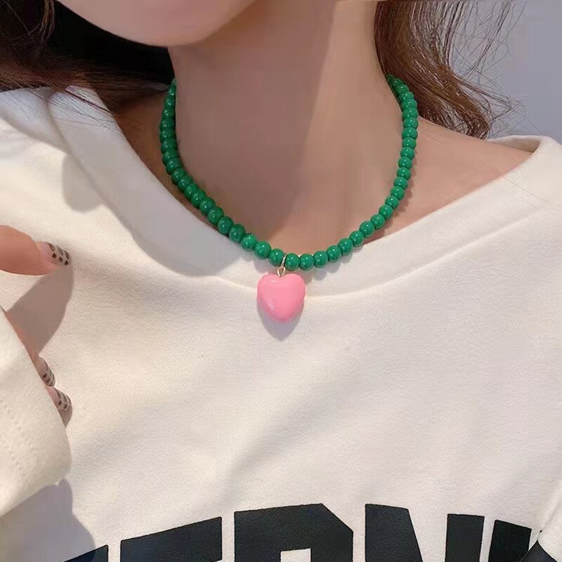 Moda colorata carino perla girocollo collari da donna amore cuore ciondolo collana moda accessori gioielli femminili