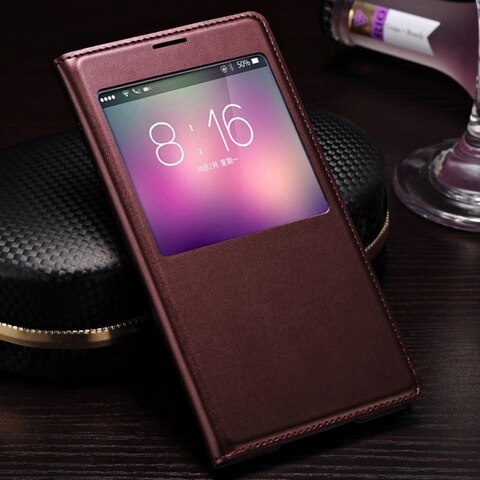 Flip Cover Leather Case Voor Samsung Galaxy S5 S 5 Galaxys5 Samsungs5 SM G900 G900F G900FD SM-G900F SM-G900 Smart View telefoon Case: Wine red