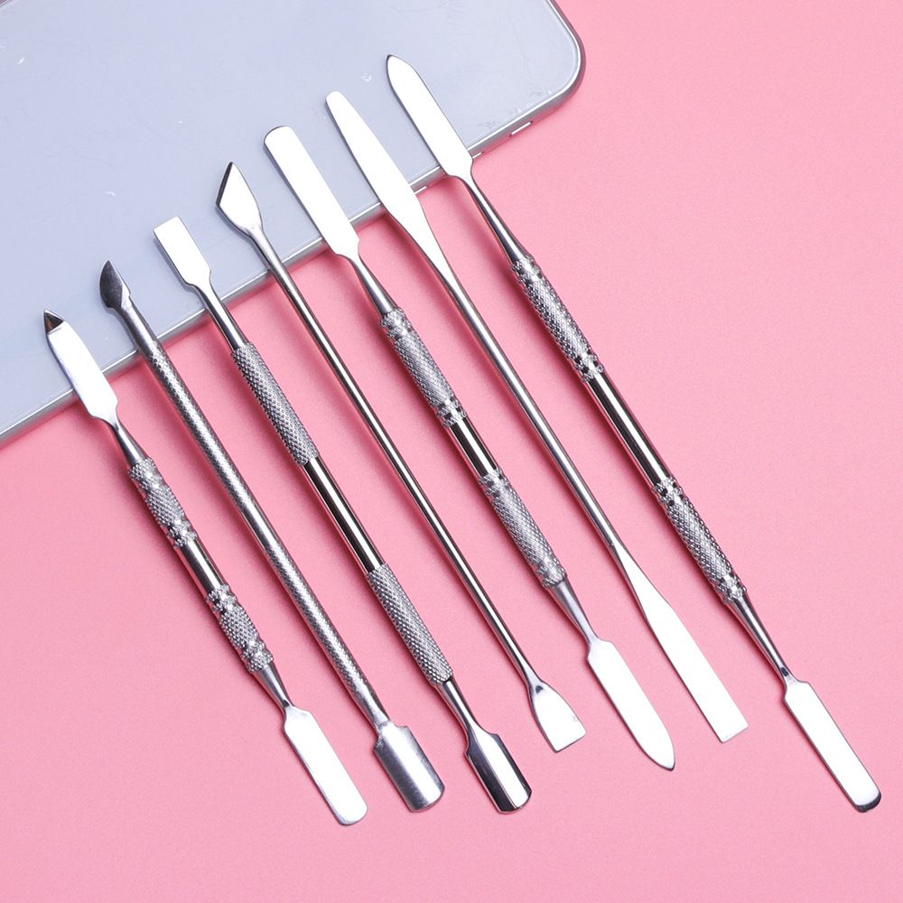 7 Types Stainless Cuticle Pusher Nail Art Stirring Polish Powder Blend Spatulas Tone Rods Manicure Remover Makeup Tools